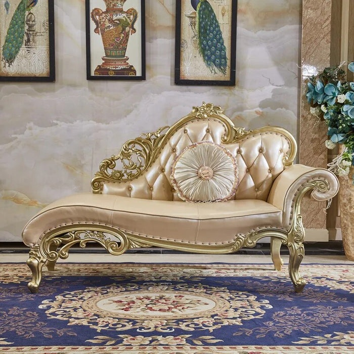 Solid Wood Leather Chaise Longue European Style Beauty Bedroom Sofa Chair Champagne Set Living Room Home Luxury Furniture