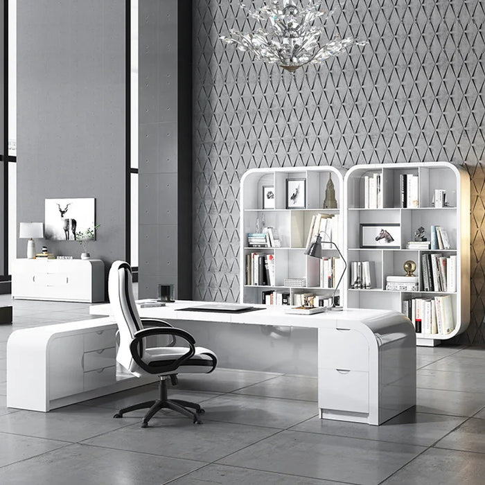 Simple, modern, stylish and painted white creative luxury desk and chair.