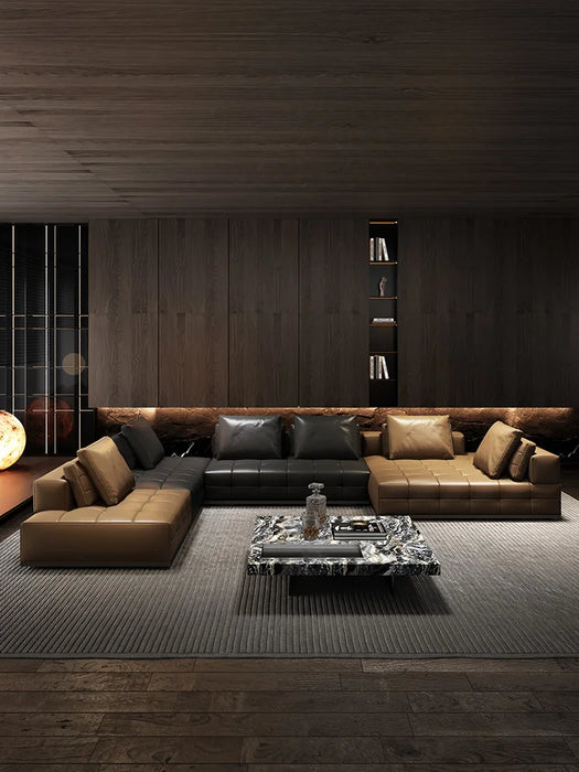 Leather Sofa Living Room Light Luxury Modern Simple Large Flat Villa
