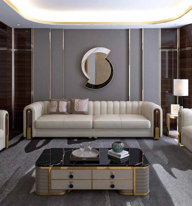 Light luxury leather sofa, modern, simple, high-end, stylish combination, small living room leather sofa