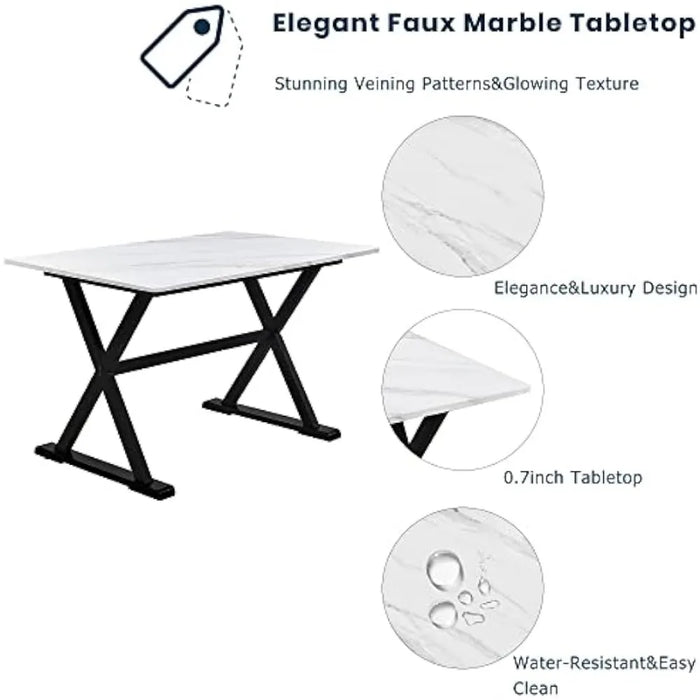 Wood Table Faux Marble White+Beige Folding Furniture Space Savers Classic Design 4 Chairs Dining Table Set Restaurant Tables