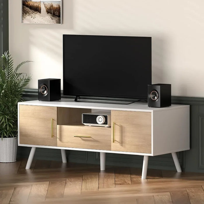 Modern TV Stand for TVs up to 55 inch, Entertainment Center with Storage Cabinet and Drawer, Bedroom TV Stand for Living Room