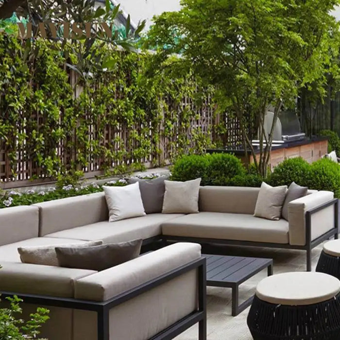 Simple Leisure Rattan Sofa Chair Combination For Courtyard Garden Balcony Nordic Villa Aluminum Alloy Frame Waterproof Cloth