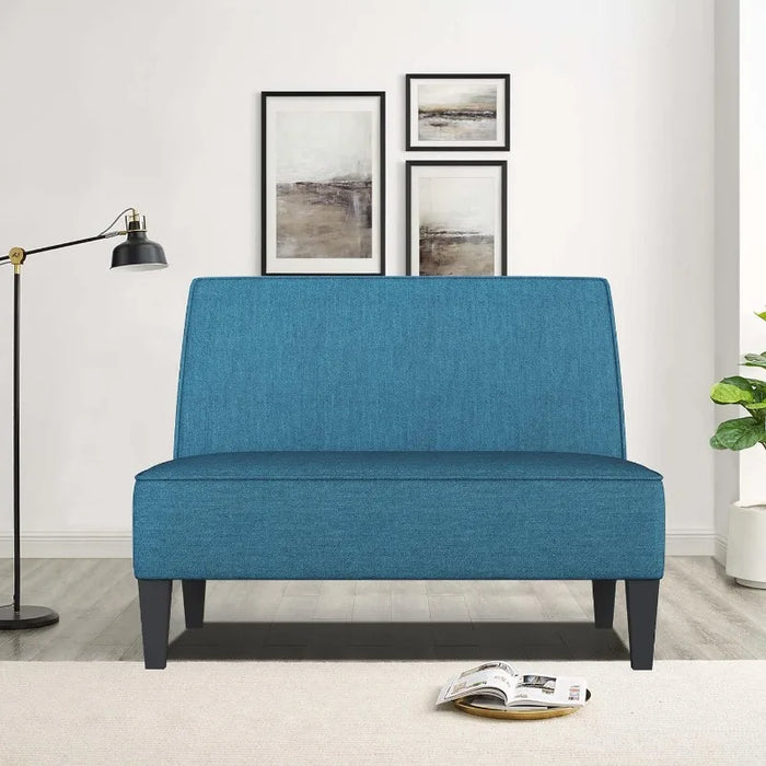 Loveseat Sofa, Upholstered Small Sofa Couch Mini Love seat Sofas for Bedroom Living Room (Blue)