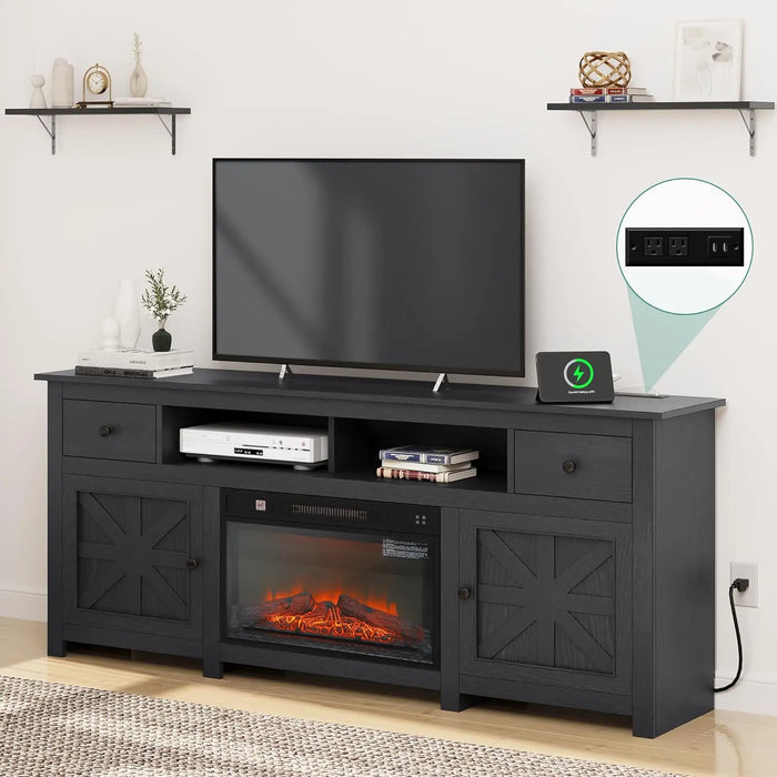 70 Inch TV Stand with Fireplace for up to 80 Inch TVs, Floating Shelf Entertainment Center for Living Room, Farmhouse TV Cabinet