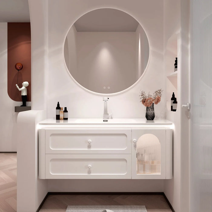 European Simple Oak Bathroom Cabinet Set Integrated Washbasin Smart Mirror Bathroom Sink Vanity Cabinet Bathroom Furniture