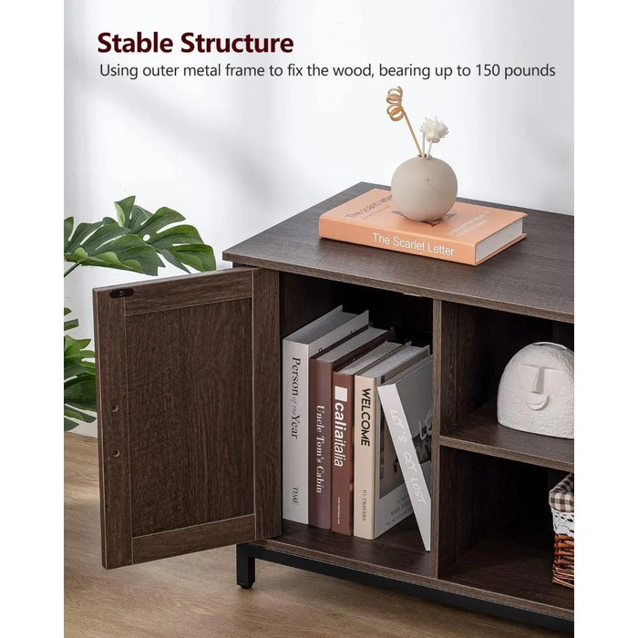 Bedroom Tv Stand Living Room Furniture Entertainment Center for Living Room TV Stand With Stable Metal Frame Dark Brown Cabinet