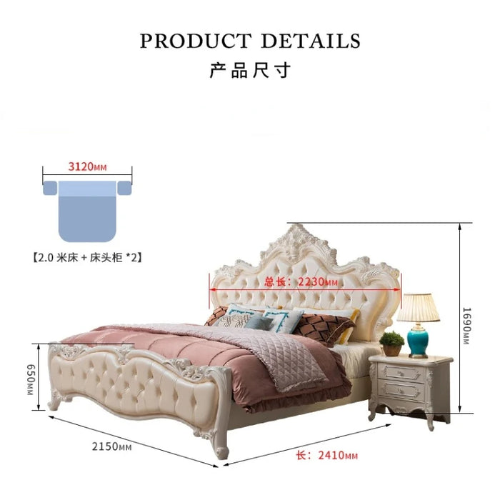 Luxury European Double Bed Royal Modern Whitr King Size Twin Double Bed Kids Sleeping Bedroom Nordic Cama Casal Household Items