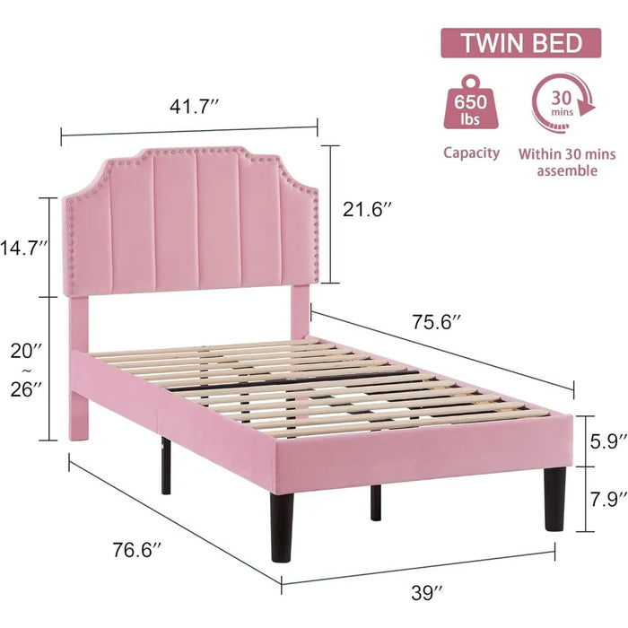 Bed frame with adjustable headboard/clustered mattress base, supported by wooden boards, easy to assemble, bed frame