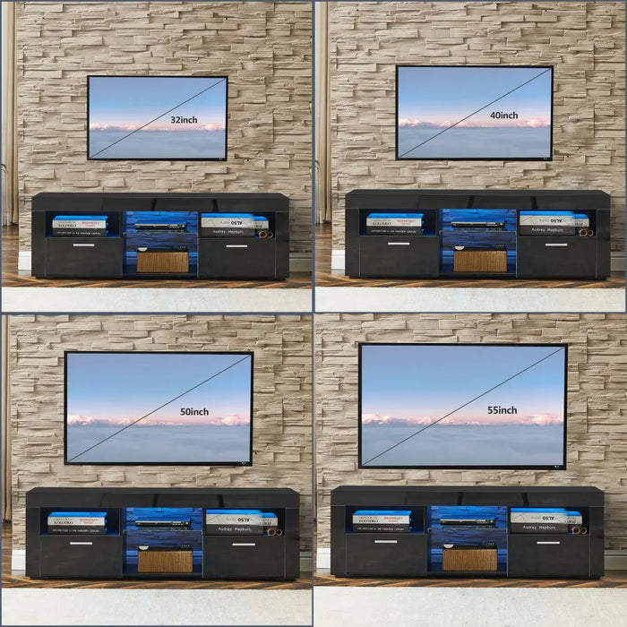 Black Morden TV Stand with LED Lights, High Glossy Front TV Cabinet, Can be Assembled in Lounge Room, Living Room or Bedroom