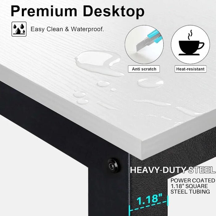 Aquzee Computer Desk with Hutch and Bookshelf, 47 inch Wide White Home Office Desk with Space Saving Design