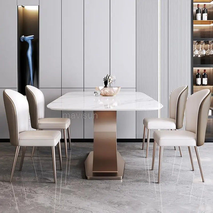 Bright Rock Board Dining Table With 4 Chairs Modern Minimalist Light Luxury Kitchen Furniture Set Rectangular Salon Table