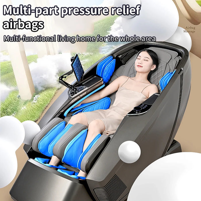 4D Large SL Massage Chair Calf Roller Zero Gravity Intelligent Voice Stretching Wireless Charging Tablet PC, Supports APP