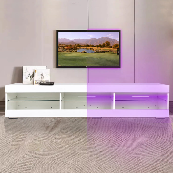 Modern LED TV Stand with Storage and Glass Shelves High Glossy TV cabinet Table