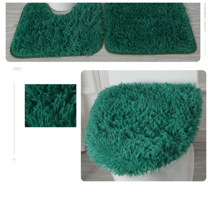 3pcs/set Solid Color Bathroom Mat Set Fluffy Hairs Bath Carpets Modern Toilet Lid Cover Rugs Kit Rectangle 50*80 50*40 45*50cm