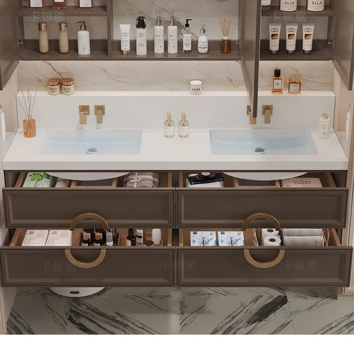 Light Luxury Oak Bathroom Cabinets Rock Plate Seamless Sink Washstand Modern Washbasin Toilet Vanity French Bathroom Furniture