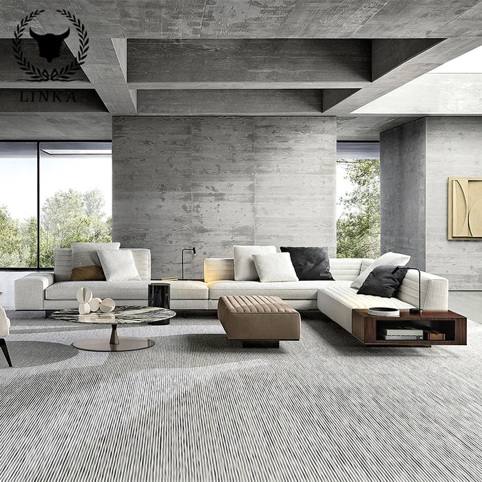 The new living room is simple, modern cloth sofa, home industrial style, cotton and linen for three and four.