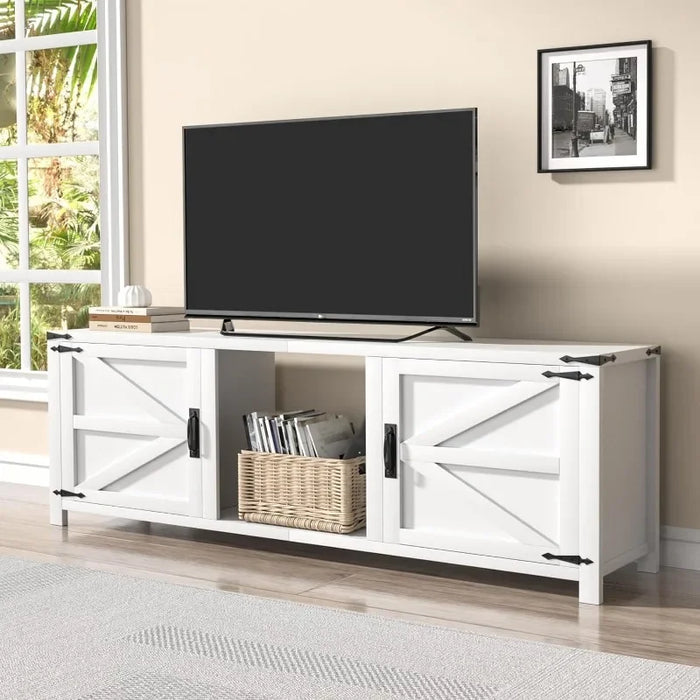 70" TV Stand with Double Barn Doors Storage Cabinets for TVs UP To 80 Inch, Farmhouse TV Entertainment Center for Living Room