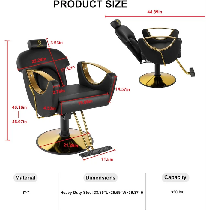 LUXMARS Hydraulic Barber Chair, Salon Chair 360 Degrees Rolling Swivel Hair Styling Chair, Adjustable Height Hair Stylist Tattoo