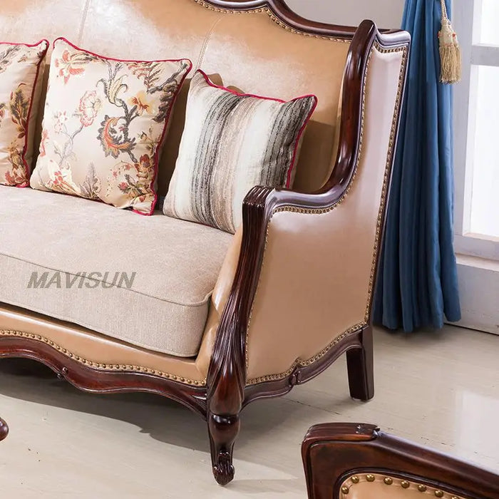 Light Luxury Apartment Solid Wood Sofa Living Room u-Shaped Combination Leather American Fabric Country Modern Minimalist Sofa