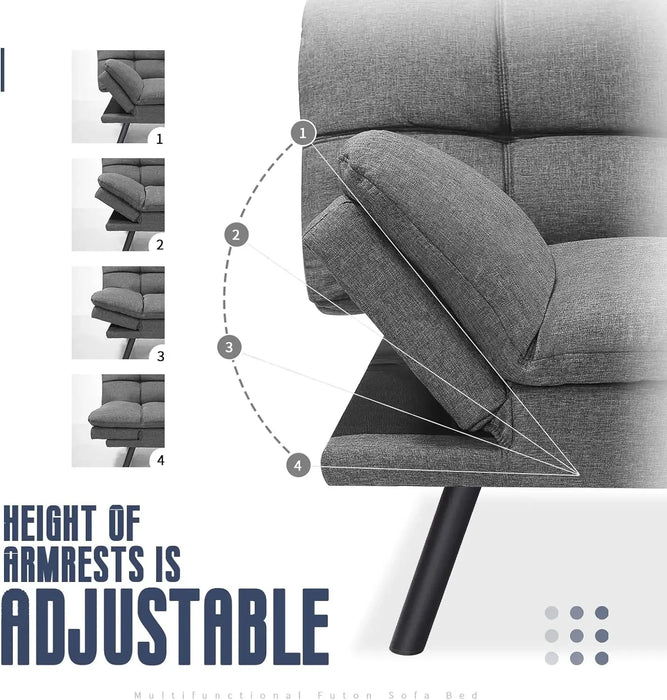 IULULU Sofa Bed, Modern Convertible Futon Sleeper Couch Daybed with Adjustable Armrests for Studio, Apartment, Office