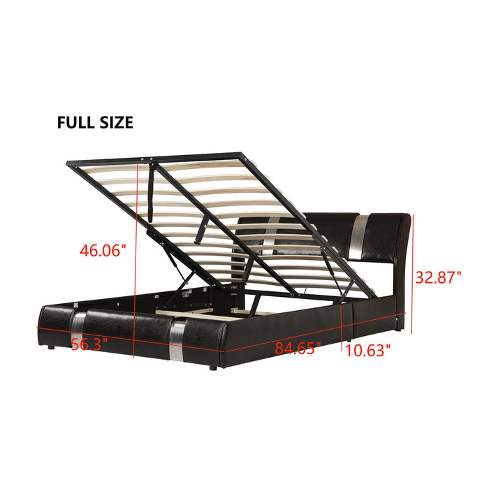 [Flash Sale]Queen/Full Size Upholstered Faux Leather Platform Bed with a Hydraulic Storage System Black/Chocolate[US-W]