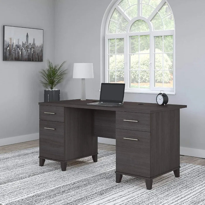 Bush Furniture Somerset Office Desk with Drawers Modern Computer Table in Gray Work Surface for Home Office and Study Room