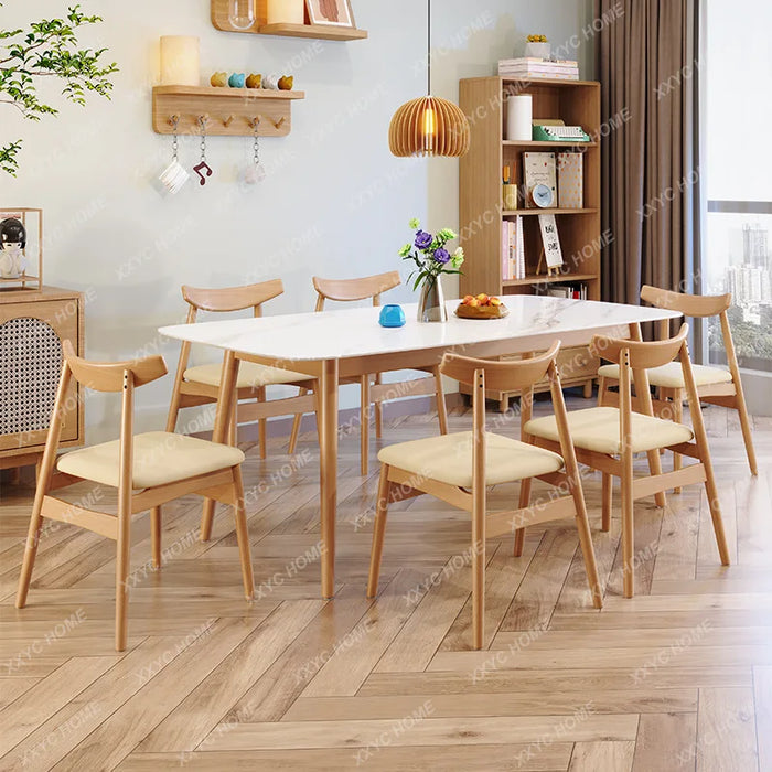 Solid Wood Stone Plate Dining Tables and Chairs Set White Wax Wood Color Modern Household Small Apartment Restaurant DiningTable