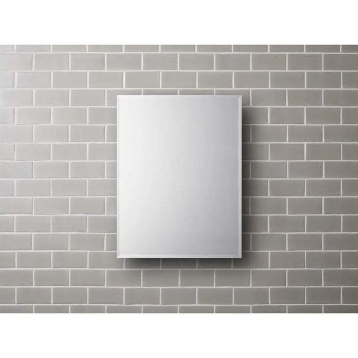 20" W x 26" H Single-Door Bathroom Cabinet with Mirror, Recessed or Surface Mount Bathroom Wall Cabinet, Beveled Edges,Silver