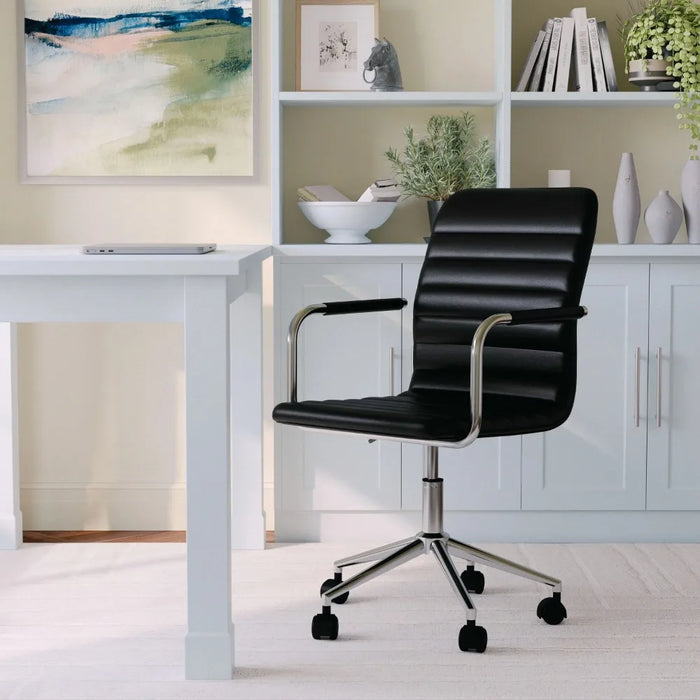 Taytum Upholstered Office Chair in Black/Polished Nickel, Office Furniture,25.5"W X 25.5"D X 36.25"H