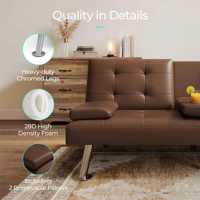 Comfy Modern Faux Lether Futon Couch Bed, Folding Recliner Sleeper Sofa with Adjustable Backrest,Multiple Colors