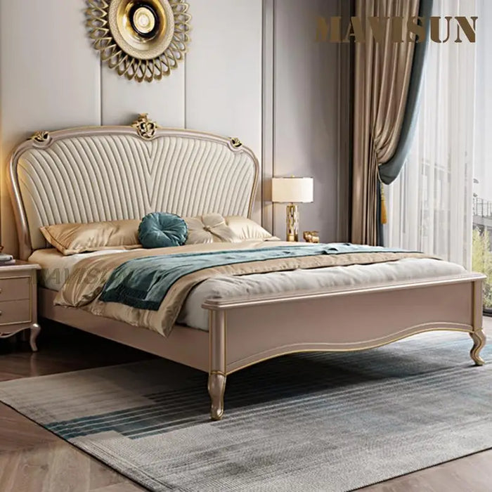 American Modern Queen Upholstered Bed Light Luxury Double Fabric Multi-Size Frame Solid Wood Bedroom Set Furniture Apartment