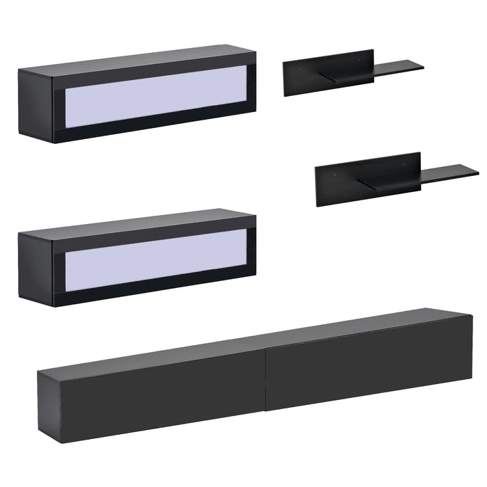Wall Mount Floating TV Stand with 4 Media Storage Cabinets and 2 Shelves, High Gloss Entertainment Center for 95+ in. TV