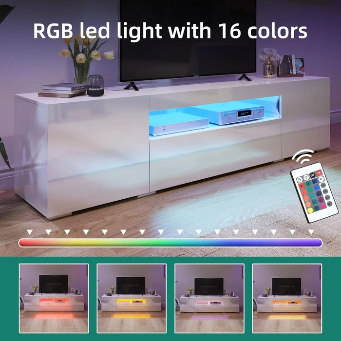Modern LED TV Bracket ,Entertainment Center with Large Storage Drawers,High Gloss Front Wood TV Cabinet Media Console, 75 Inches