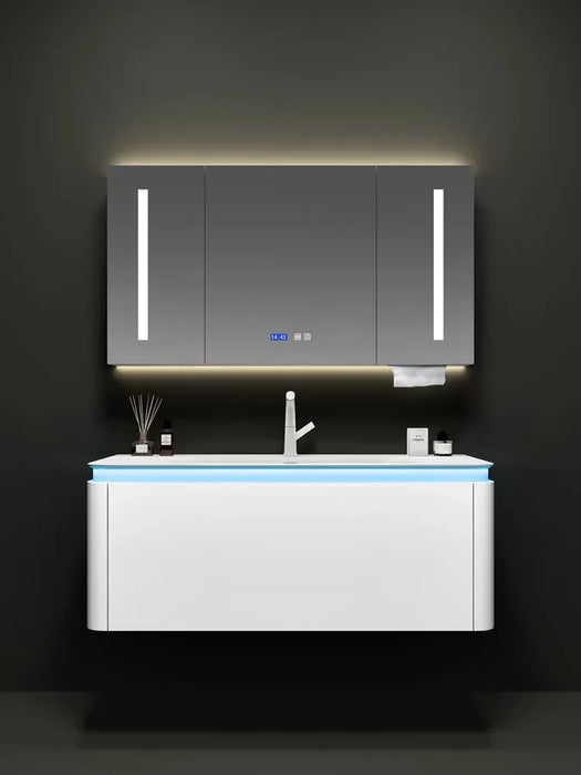 Bathroom Vanity Cabinet And Sink Cream Wind Combination Corian Rock Plate Seamless  Hand Washing Basin Toilet Washstand Simple