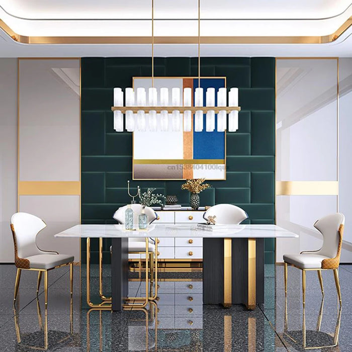 Modern Restaurant Dinning Furniture Simple Wooden Base Table Coffee Center Luxury Stainless Steel Frame Sltae Kitchen Table 1.8m