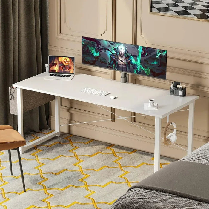 ODK 63 inch Super Large Computer Writing Desk Gaming Sturdy Home Office Desk, Work Desk with A Storage Bag and Headphone Hook