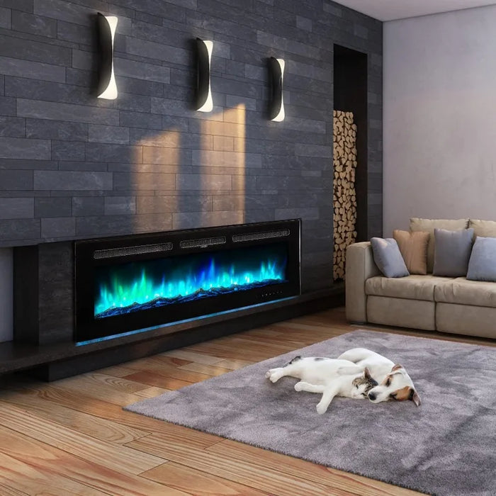 Fireplace TV Stand with 36" Electric Fireplace,Entertainment Center with LED Light,2 Tier TV Console Stand for TVs Up to 80"