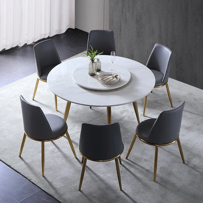 Marble round dining table and chair combination simple modern small family light luxury stainless steel 6-person dining table No