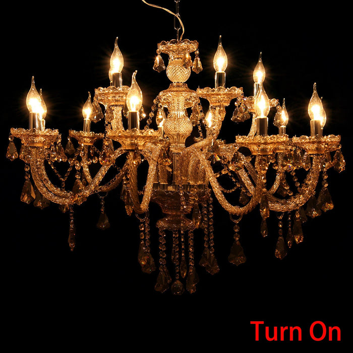TRY-YEAN Luxurious 15 Lights Chandeliers Cognac Crystal Chandelier Adjustable Hanging Ceiling Pendant Light Vintage Lighting