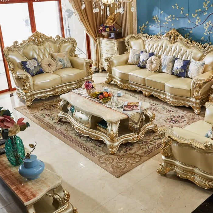 ProCARE classic Luxury champagne golden modern antique European royal style living room sofa sets