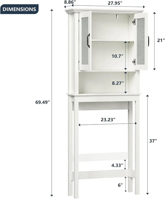 Baztin Over The Toilet Storage Cabinet, Over Toilet Bathroom Organizer with Glass Doors and Adjustable Shelf