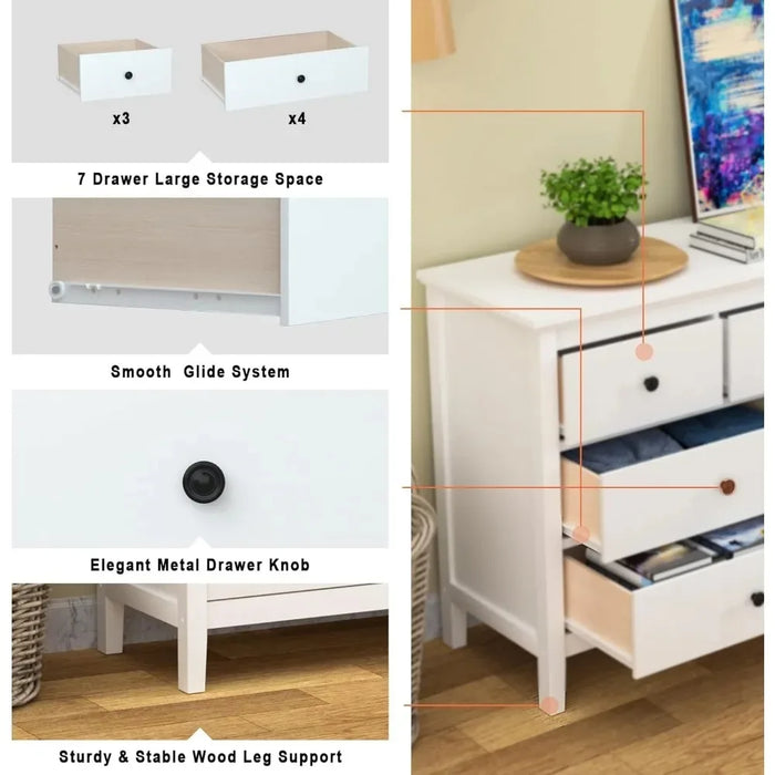 Dressers,Modern Dresser for Bedroom, 7 Drawer,with Wide Drawer and Metal Handles, Wood Dressers & Chests of Drawers,Dresser