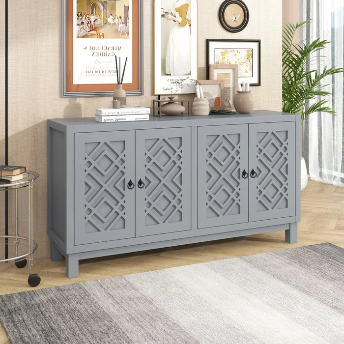 Large Storage Space Sideboard, 4 Door Buffet Cabinet with Pull Ring Handles for Living Room, Dining Room
