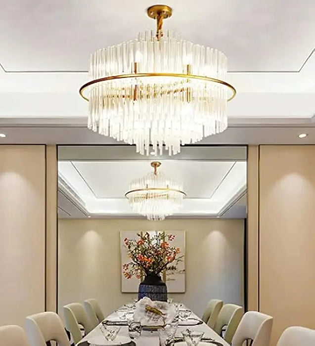 Modern Crystal Chandelier Dining Room Light Fixtures Romantic Gold Pendant Chandelier Lighting with Tiered Design