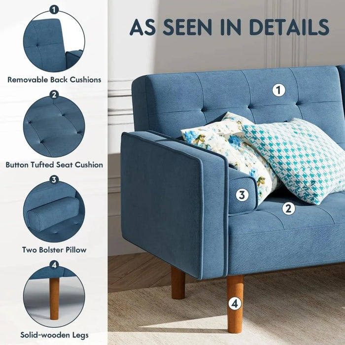 Living room sofa convertible combination futon sofa bed puff furniture fabric comfort home furniture, sea blue