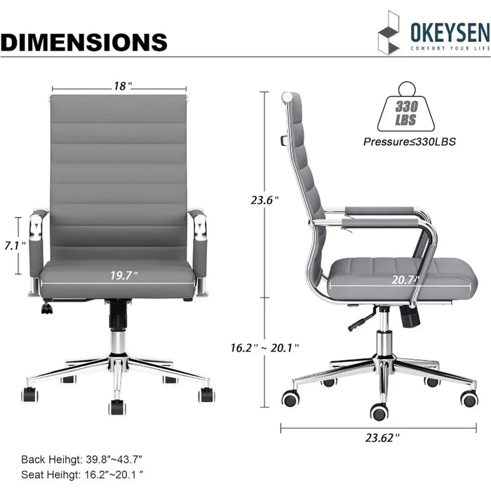 Okeysen Grey Office Desk Chair, Ergonomic Leather Modern Conference Room Chairs, Executive Ribbed Height Adjustable
