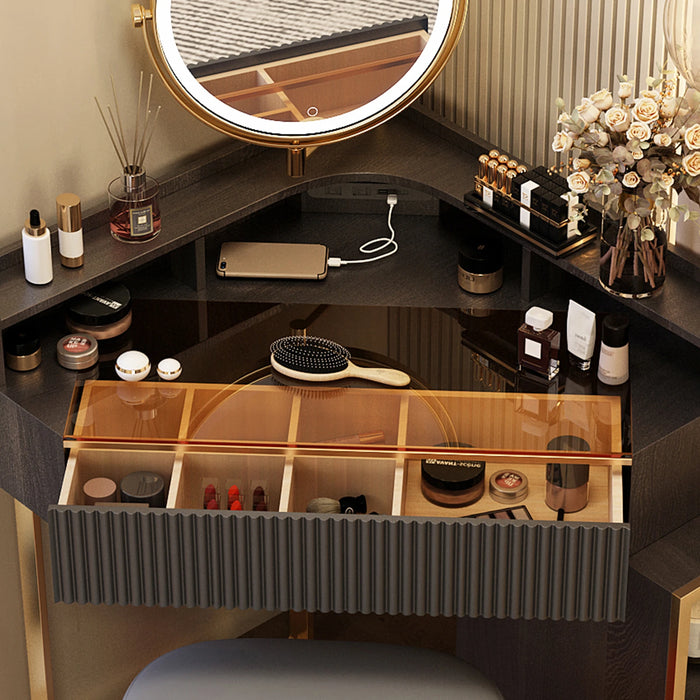 Storage dresser makeup stool set, dresser, 1 compartment storage drawer, 1 high storage storage pull cabinet, 360 ° mirror