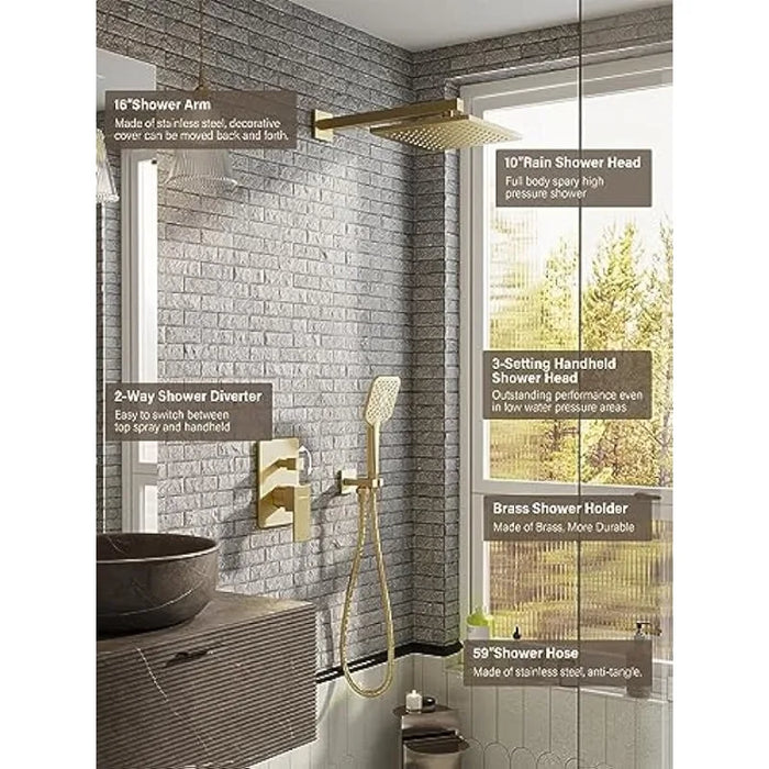 Wall Mounted Shower Faucet Set for Bathroom with High Pressure 10" Rain Shower head and 3-Setting Handheld Shower Head Set