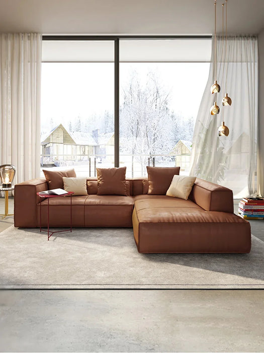 Tofu Block Leather Sofa U-Shaped Corner Combination Affordable Luxury Style Living Room